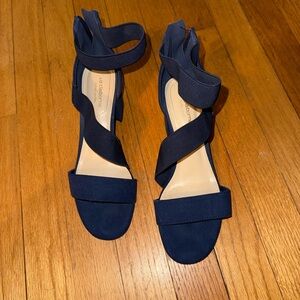 Liz Claiborne Navy Crisscross Block Heel Sandals